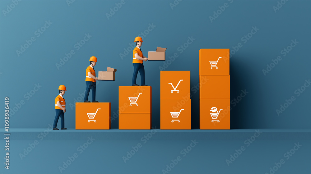 Aufkleber efficient workers stacking boxes symbolize e commerce growth and logistics