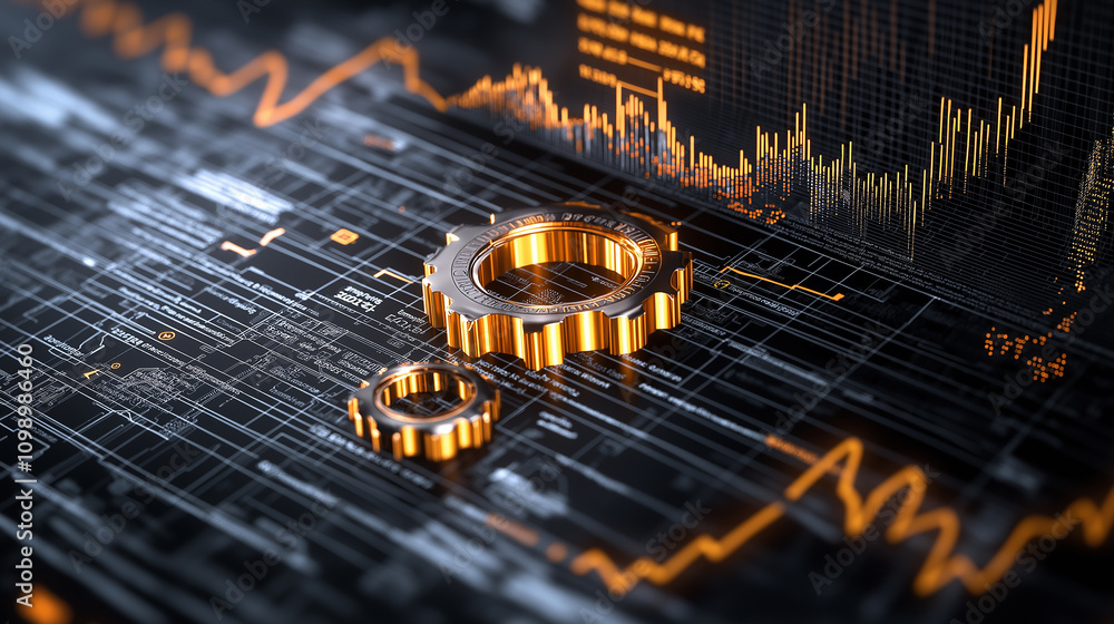 Leinwandbilder digital gears and graphs represent data analysis and technology trends