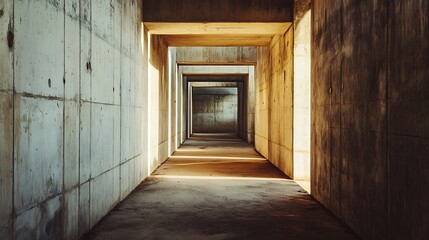 Obraz premium Long Concrete Corridor with Light at the End