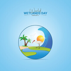 Naklejka premium World Wetlands Day creative design for social media post. 3D illustrations.