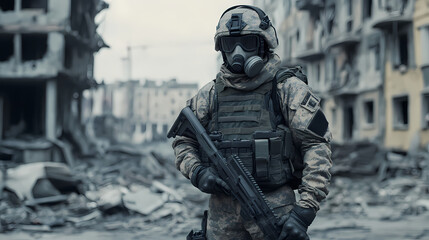 Fototapeta premium soldier in devastated land