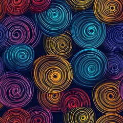 Fototapeta premium Seamless pattern of overlapping spirals in vibrant neon colors