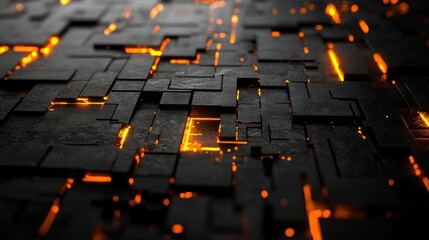 Obraz premium Abstract dark surface with glowing orange lines, suggesting a futuristic or technological theme.