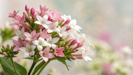 Fototapeta premium Watercolor depiction of a bouquet of small pink and white Bouvardia flowers, floral clusters, watercolor flowers, botanical illustration