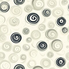 Seamless pattern of spirals in varying sizes with a soft gradient from light to dark tones