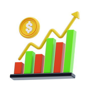 3D Financial Charts with Coin and Growth Indicator