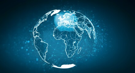 Obraz premium Map of the planet. World map. Global social network. Future. Blue futuristic background with planet Earth. Internet and technology background