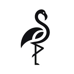 Simple and minimalist logo of a flamingo in black and white, on a white background.