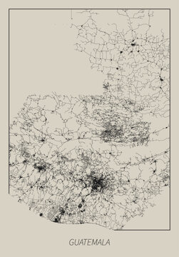 Guatemala street map outline for poster.