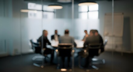 Fototapeta premium Defocused Important management meeting behind glass wall