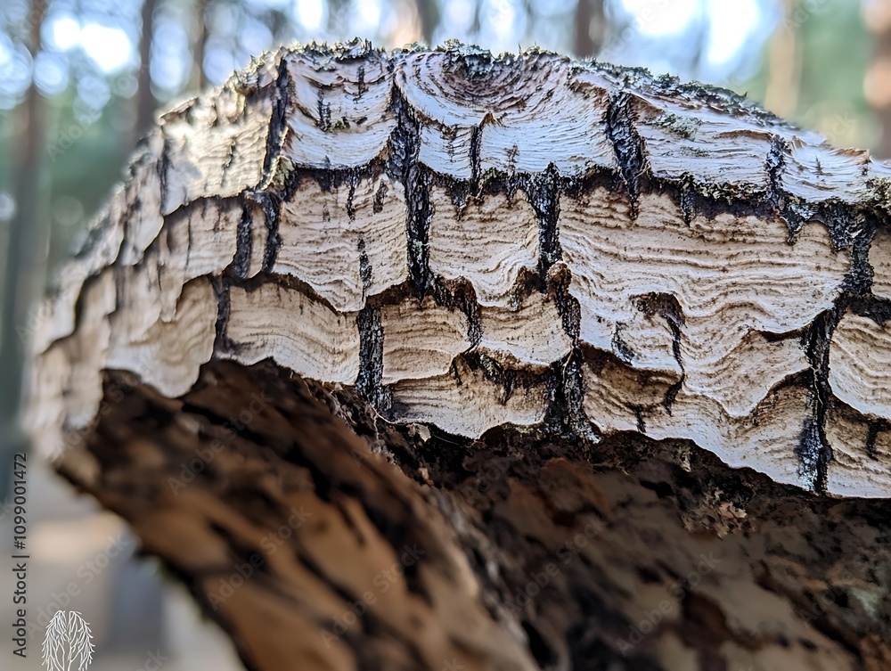 Poster Close-up of tree bark texture, showing intricate patterns and layers.