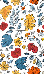 Obraz premium Floral flowers and beautiful colorful leaves wallpaper seamless pattern for interior decoration or background.