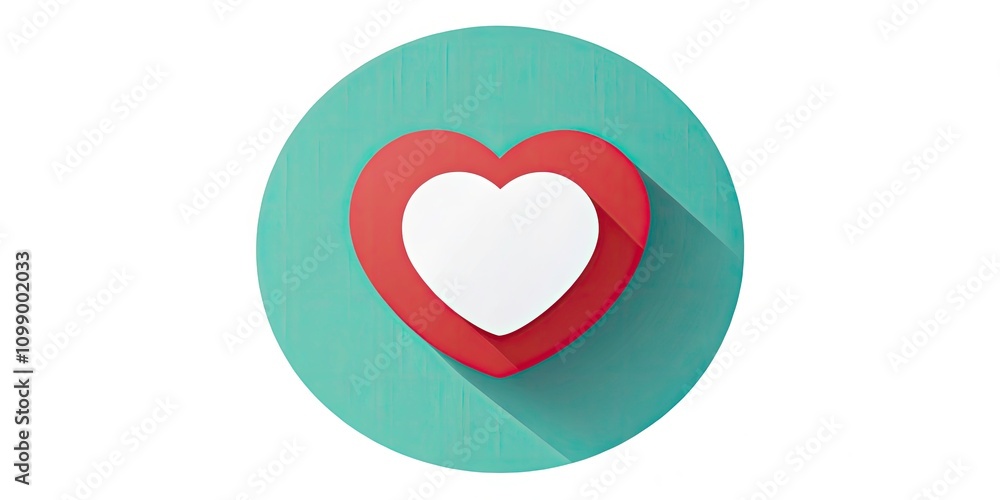 Aufkleber modern heart circle icon with long shadow in flat design style for mobile and web applications, mini
