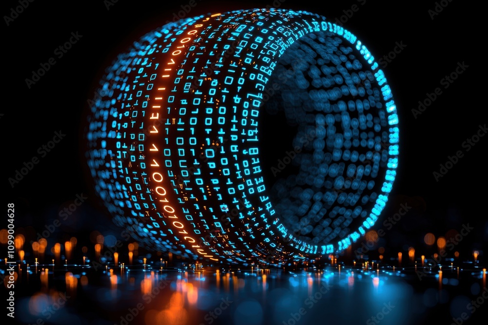 Poster futuristic binary code sphere digital data global network technology background