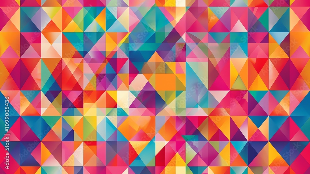 Poster a vibrant, colorful, and geometric pattern of overlapping and intersecting triangles.