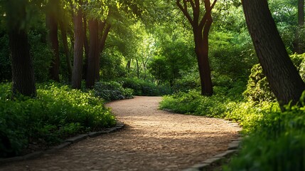 Fototapeta premium Sunlit Path in Lush Green Garden