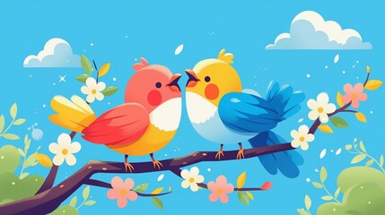 春の木の枝に止まる小鳥12