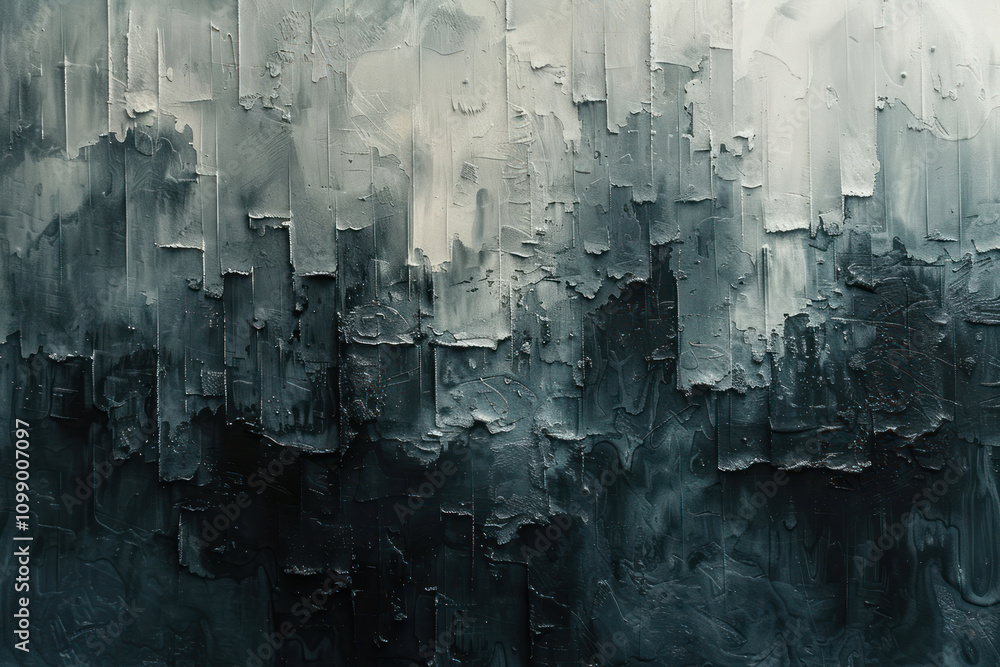 Poster an abstract painting made using the technique of texture painting using dark and light shades of gra