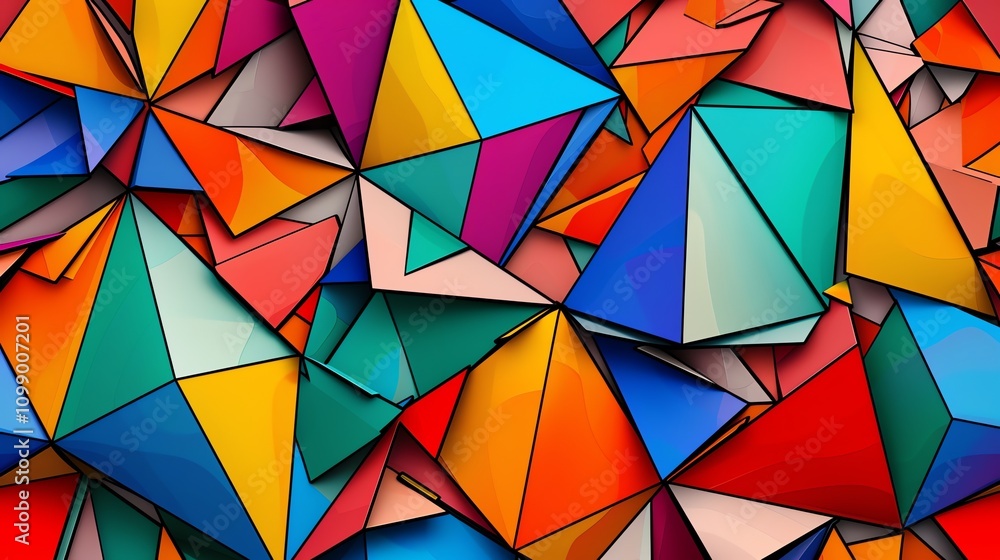 Poster a colorful, abstract pattern of overlapping and intersecting geometric shapes, creating a dynamic an