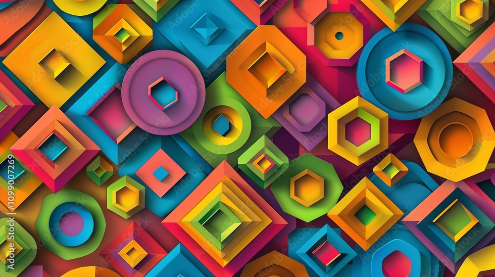 Aufkleber abstract geometric background with overlapping shapes in vibrant colors.