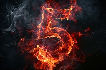 Fiery Number Five in Flames and Smoke