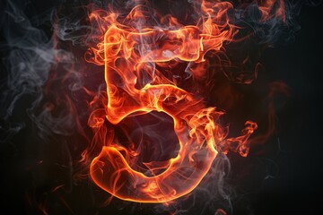 Fototapeta premium Fiery Number Five in Flaming Smoke Display
