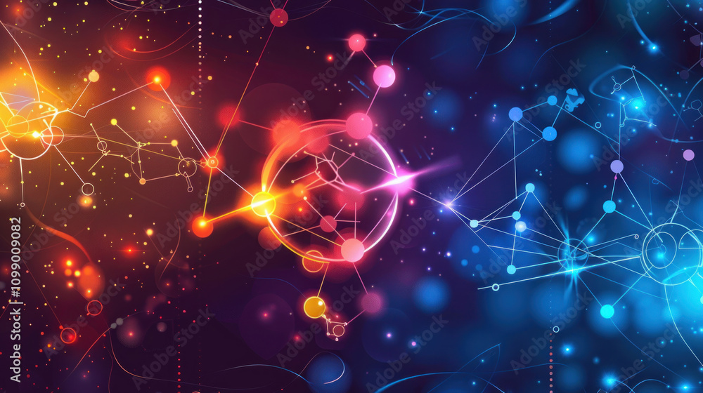 Poster an abstract scene that resembles a digital network or outer space. 