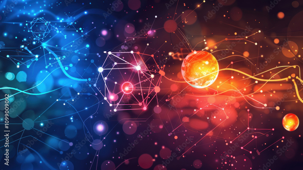 Poster an abstract scene reminiscent of outer space or a digital network.