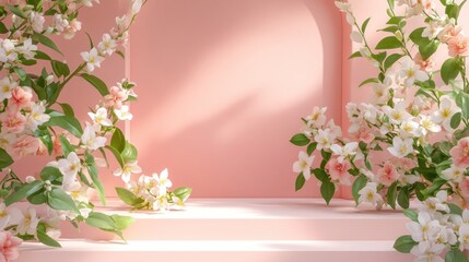 Fototapeta premium Floral Arrangement on Soft Pink Background