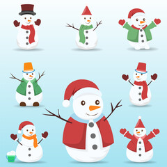 Set of Snowmen flat vector icons. Collection of cute snowmen. Christmas character icons. Snowman.