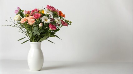 Fototapeta premium Simple and Elegant White Vase with Fresh Flowers, minimalist, arrangement, decoration, flowers, vase
