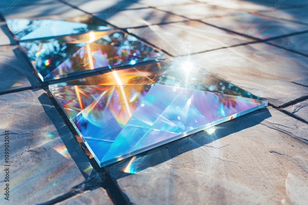 Poster exploring the microscopic view of solar panel surface with rainbow light diffraction laboratory scie