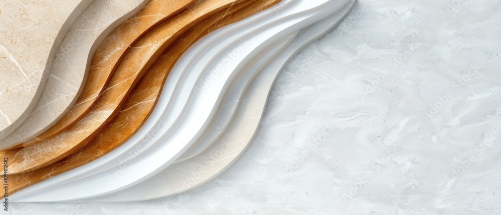 Poster creating a serene coastal atmosphere with minimal waves pattern in beige and white perfect for moder