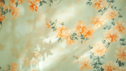 Fototapeta premium A floral patterned wall with a green background