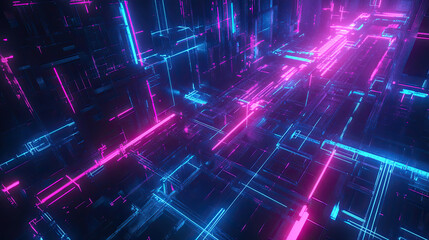 Obraz premium Abstract background with dynamic fractal waves and glowing grid patterns, blending digital textures and energy lines in a futuristic design, perfect for technology and cyberspace concepts