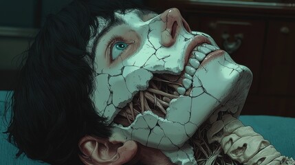 Crumbling Face Human Anatomy Dark Art Surreal Digital Painting