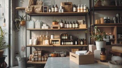 Obraz premium Rustic lifestyle shop interior with natural products