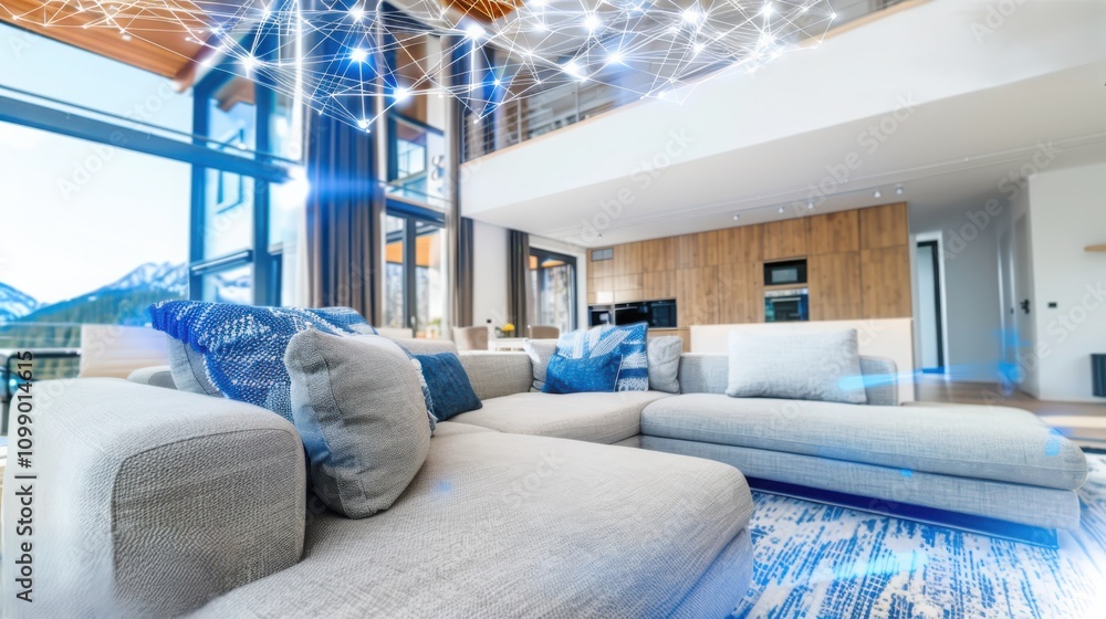 Poster implementing smart home automation enhancing lifestyle with iot devices in modern living spaces