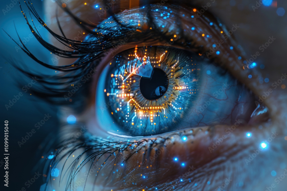 Poster macro photograph of an eye with a bright reflection in the iris.