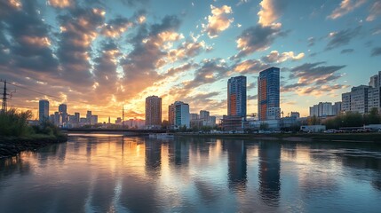 Fototapeta premium Cityscape Sunset Reflection