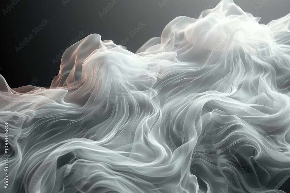 Poster abstract translucent waves of white color, smoothly turning into each other.