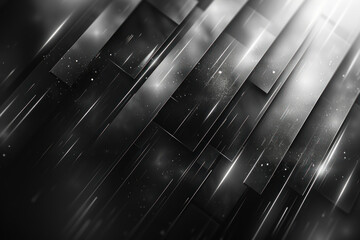 abstract composition in black and white colors. Various rectangular shapes are layered on top of each other, creating a layered effect. 