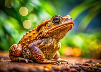 Obraz premium Cane Toad in Tilt-Shift Focus - Captivating Side View of Amphibian Wildlife, Macro Detail of Skin Texture, Natural Habitat, and Unique Features of a Cane Toad