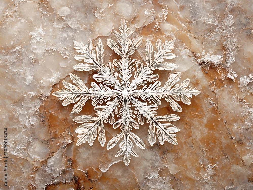 Poster intricate snowflake on textured marble.