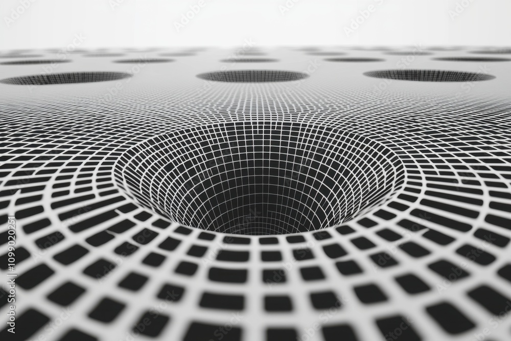 Poster abstract black and white grid pattern 3d hole space technology texture background