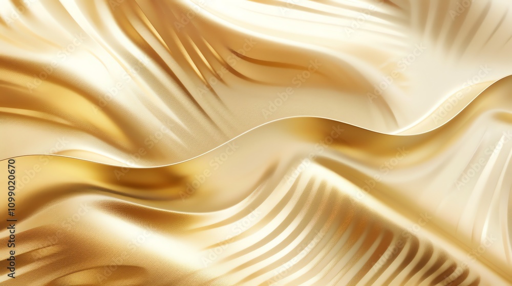 Poster abstract golden fabric background with soft waves and folds.