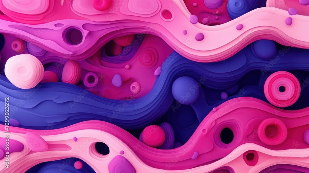 Poster abstract pink and purple fluid shapes flowing together in a colorful background composed of smooth c