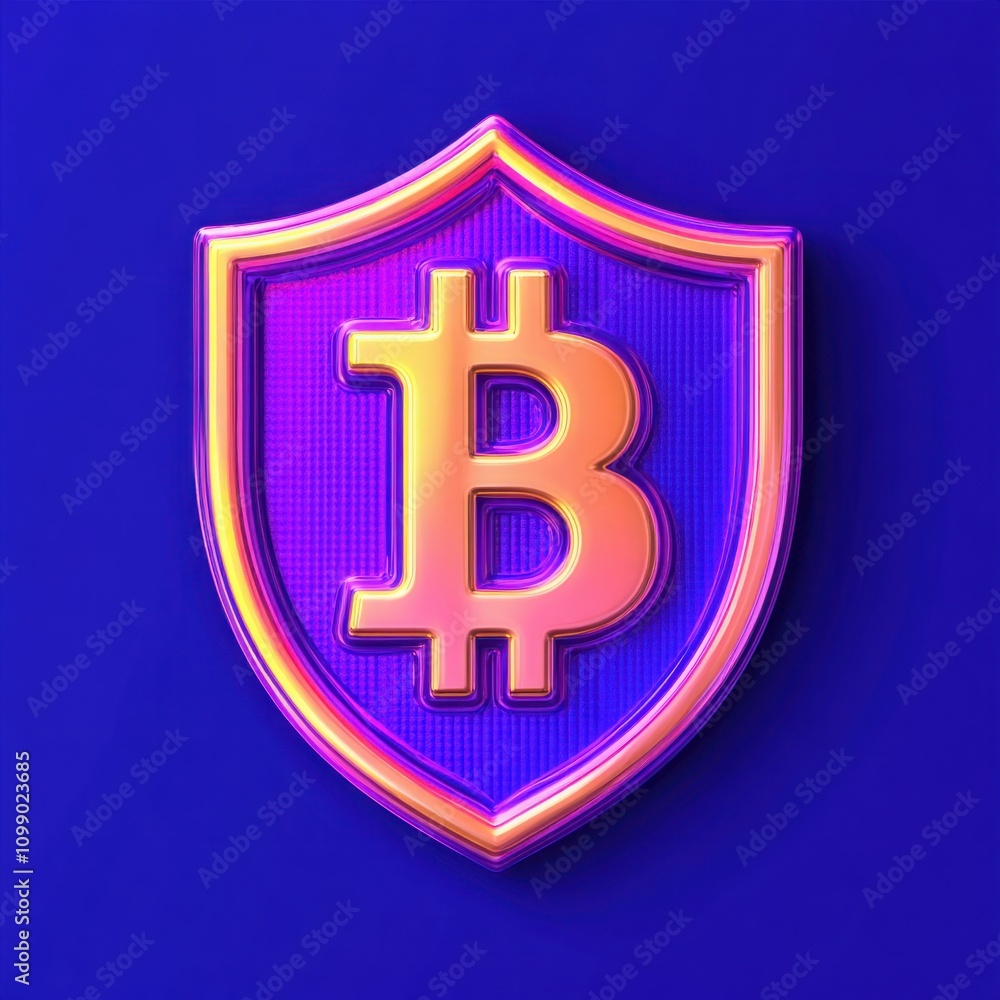 Poster 3d bitcoin shield icon representing cryptocurrency security with modern design and vibrant colors on
