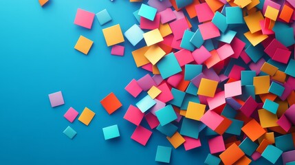 Obraz premium Abstract Background with Colorful 3D Squares Scattered on Blue, Design Elements, Digital Art