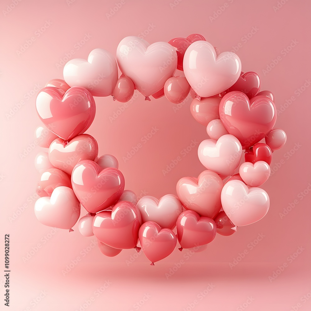 Poster a playful valentine is design with heart-shaped balloons in varying shades of pink, surrounded by a 